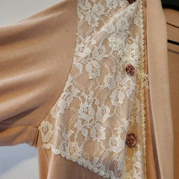 Vintage Lacy Afternoon Shell Kepler Lace Rosette Cardigan Peach Plus Size 1X - Picture 13 of 14
